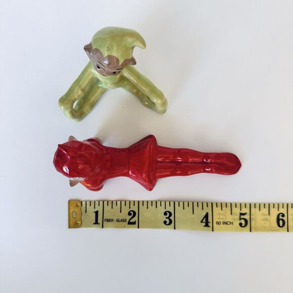 VTG (Gilner Pottery?) Green Red Ceramic Pixie Elf Elves Lot Christmas Retro - Picture 6 of 6